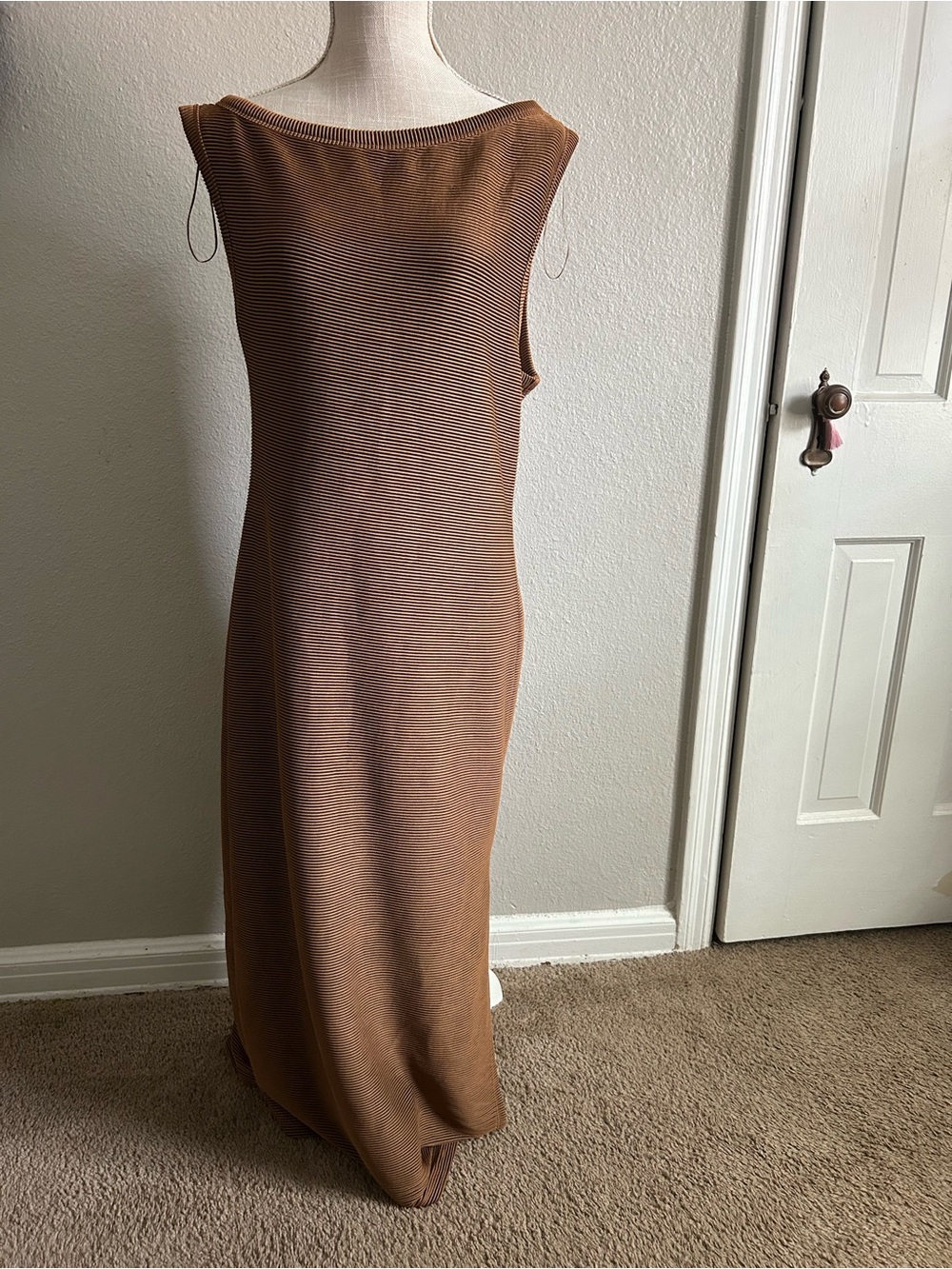 Sleeveless Rib Knit Maxi Dress in Brown